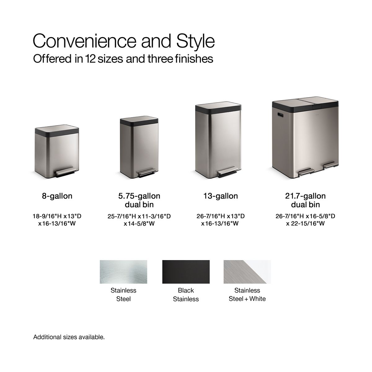 8-gallon loft stainless steel step trash can | K-20941 | KOHLER