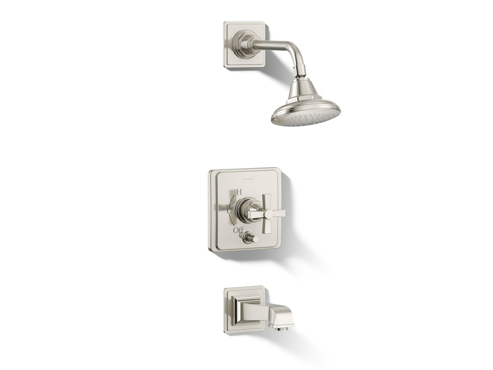 Pinstripe Pure Rite-Temp bath and shower trim kit with push-button diverter and cross handle, 2.5 gpm