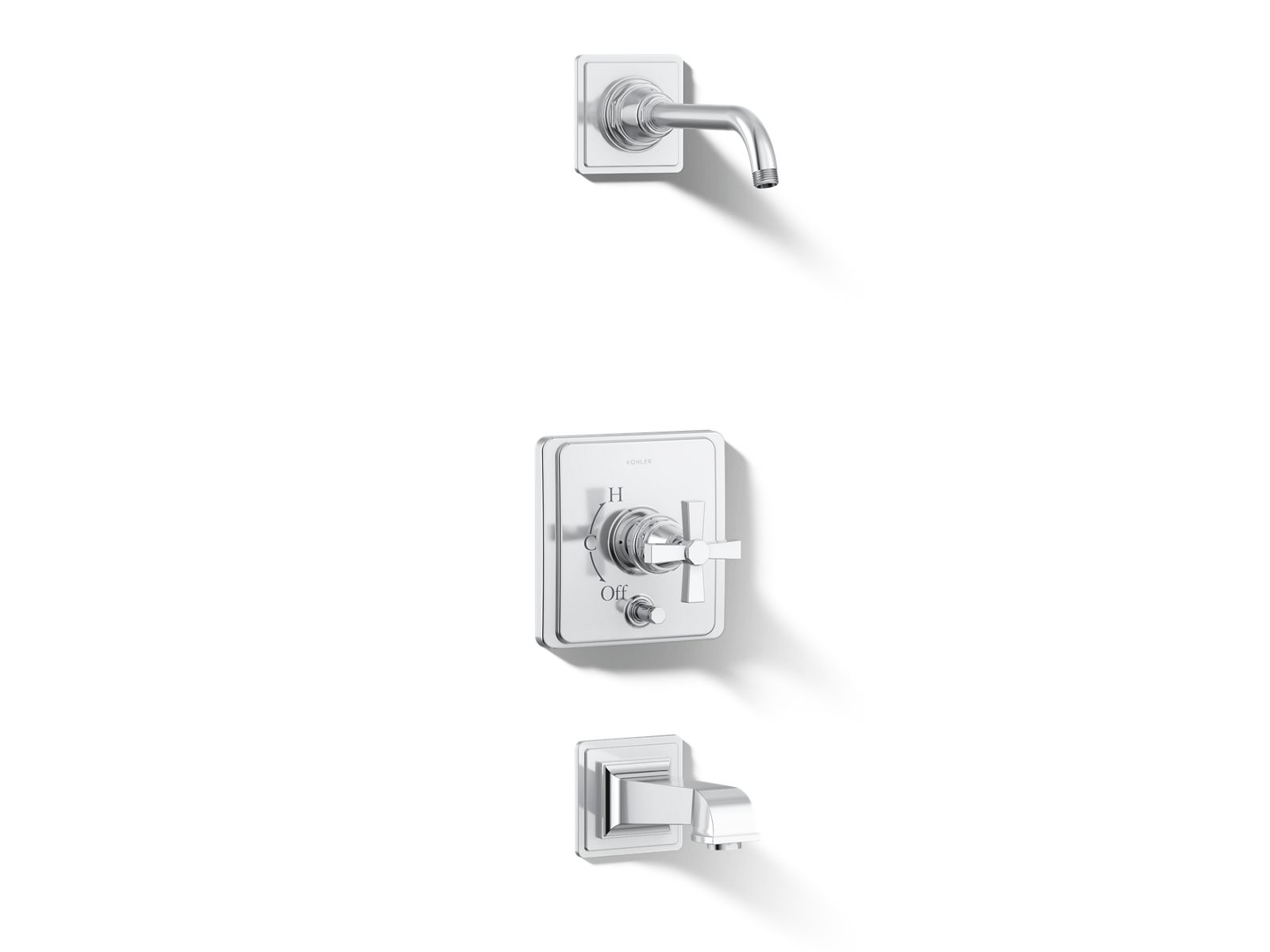 Pinstripe® Pure Rite-Temp® bath and shower trim kit with push-button diverter and cross handle, without showerhead