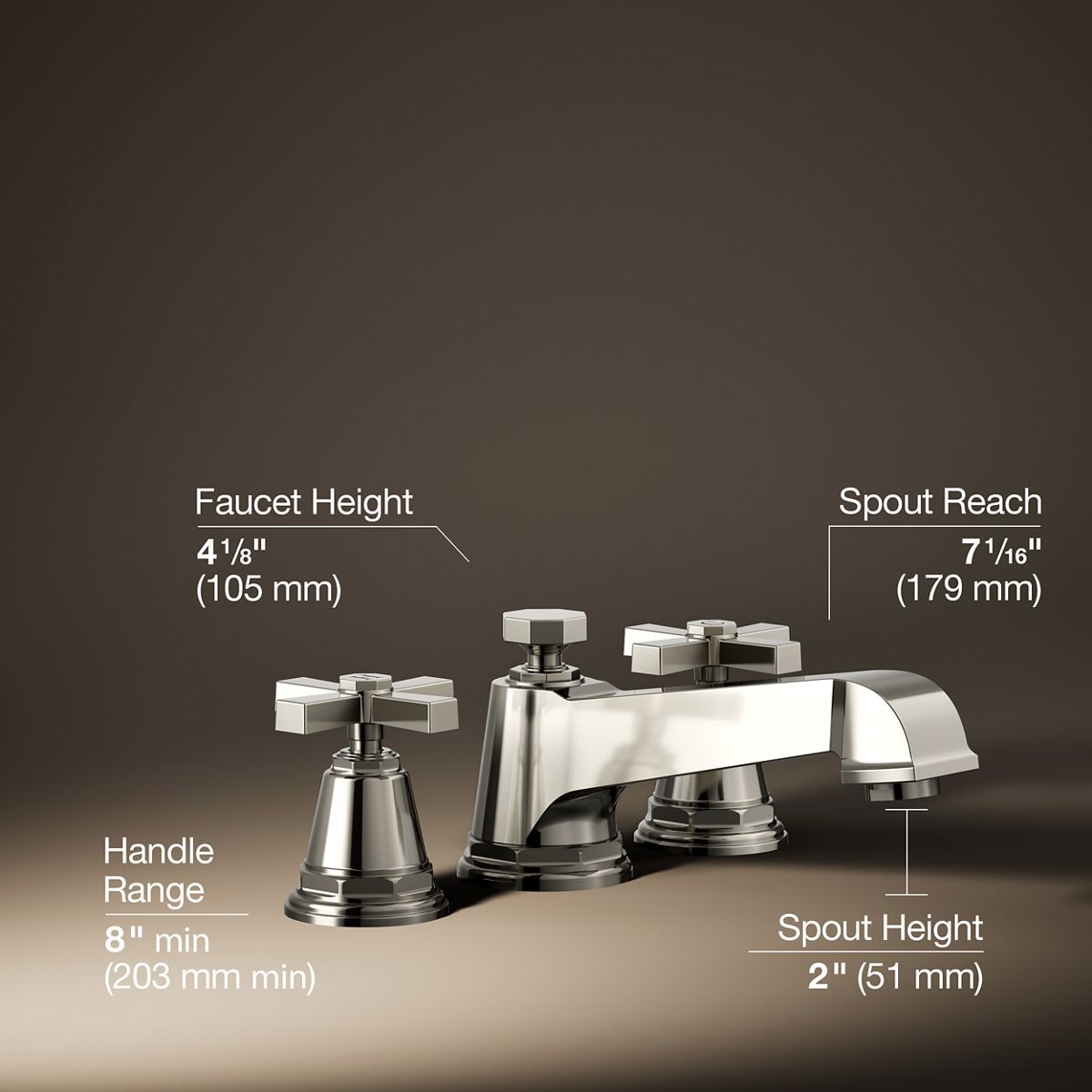 3/4 view of product with dimensions