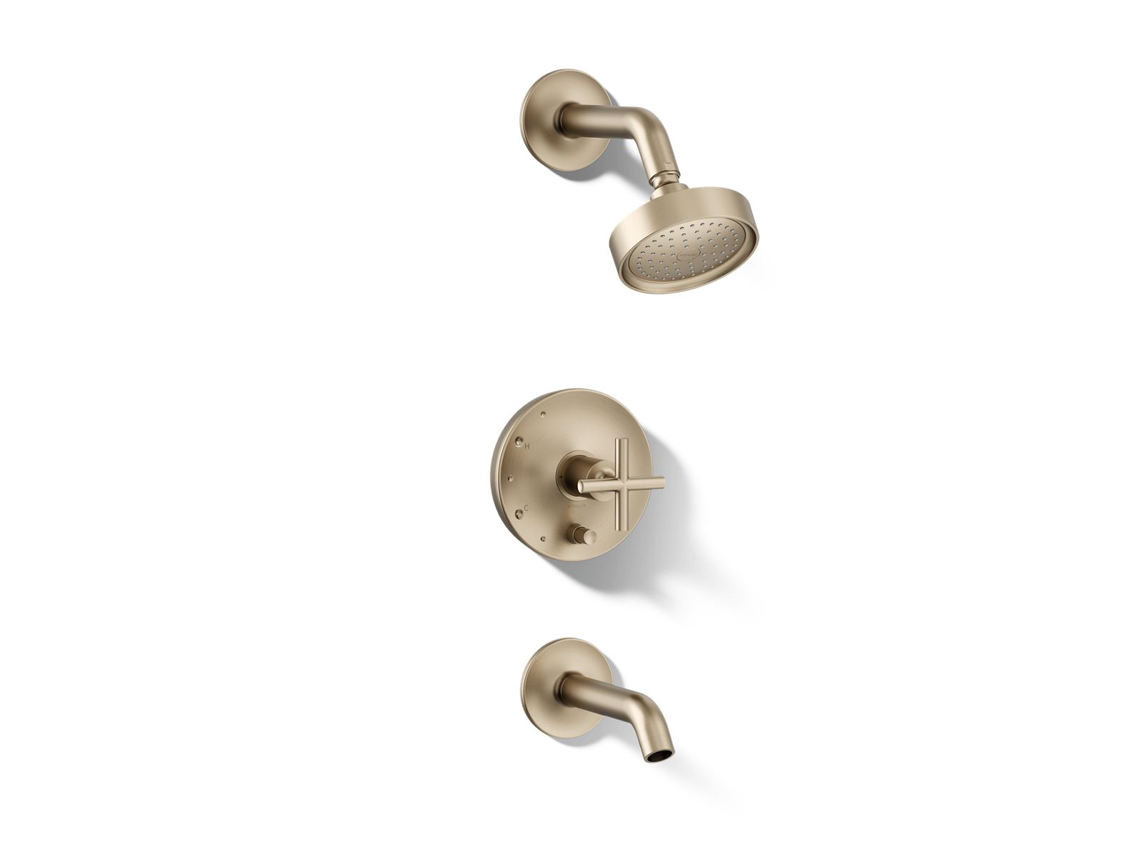 Purist Rite-Temp bath and shower trim kit with push-button diverter and cross handle, 2.5 gpm