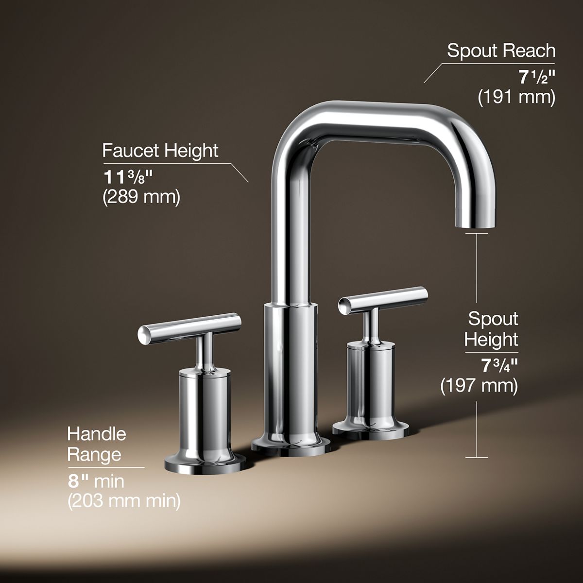 3/4 view of product with dimensions