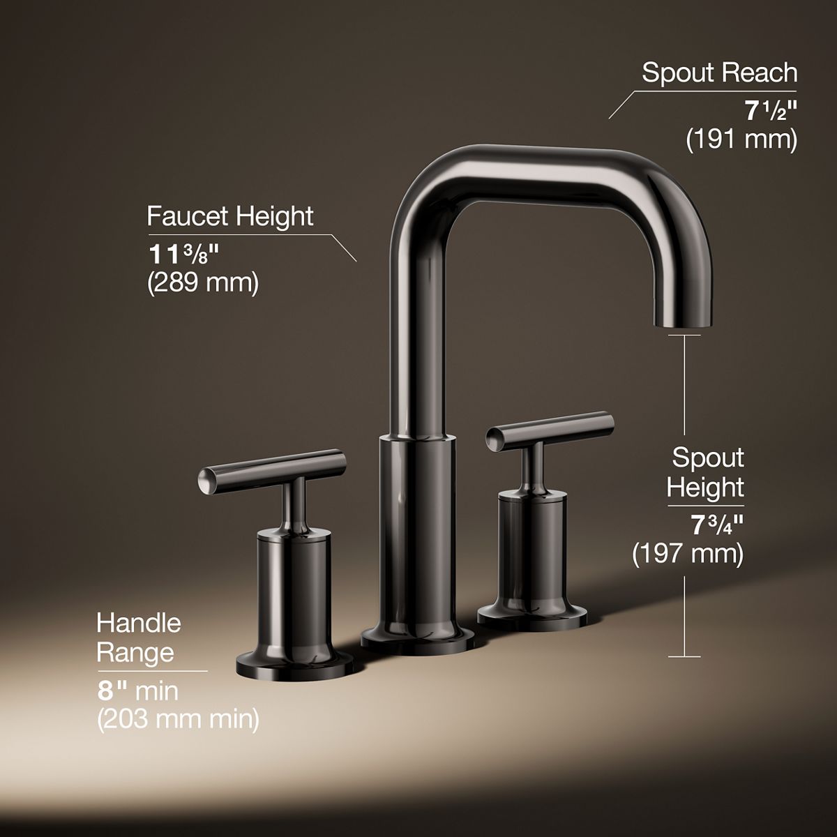 3/4 view of product with dimensions
