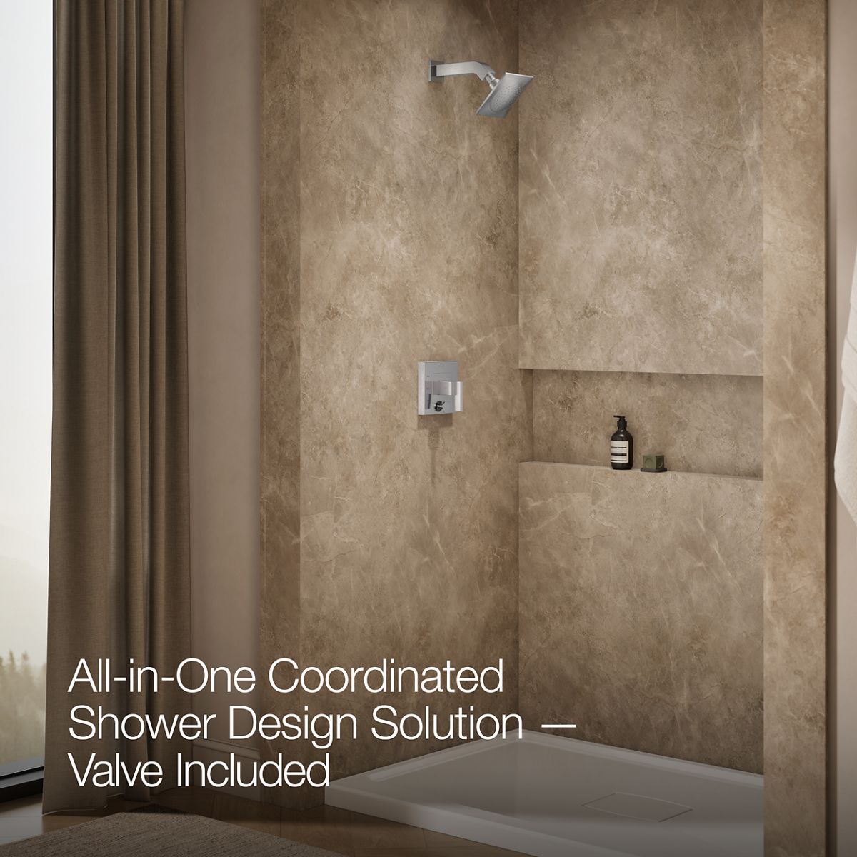 Up to 2 walls & multiple product categories visible, 2-point perspective