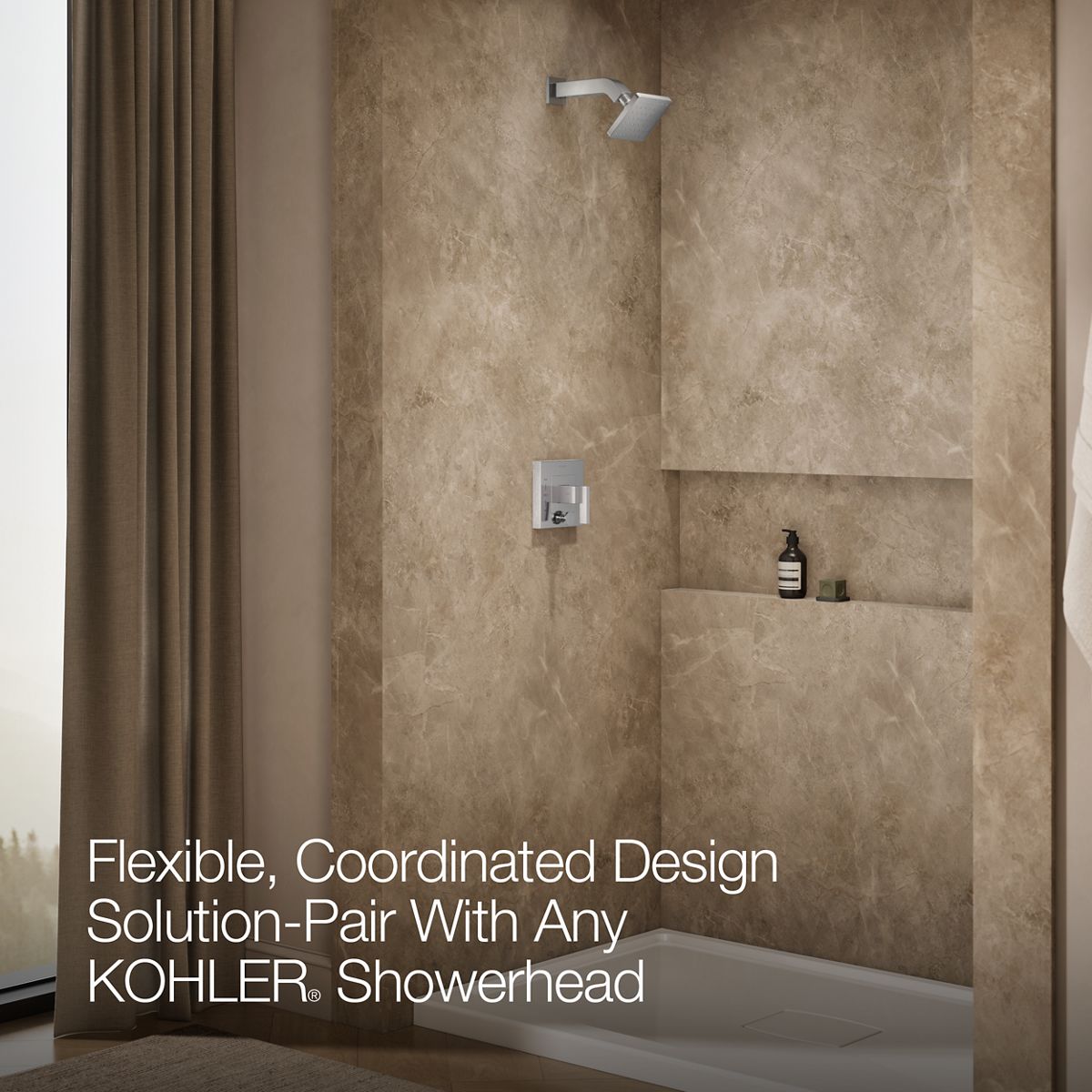 Up to 2 walls & multiple product categories visible, 2-point perspective