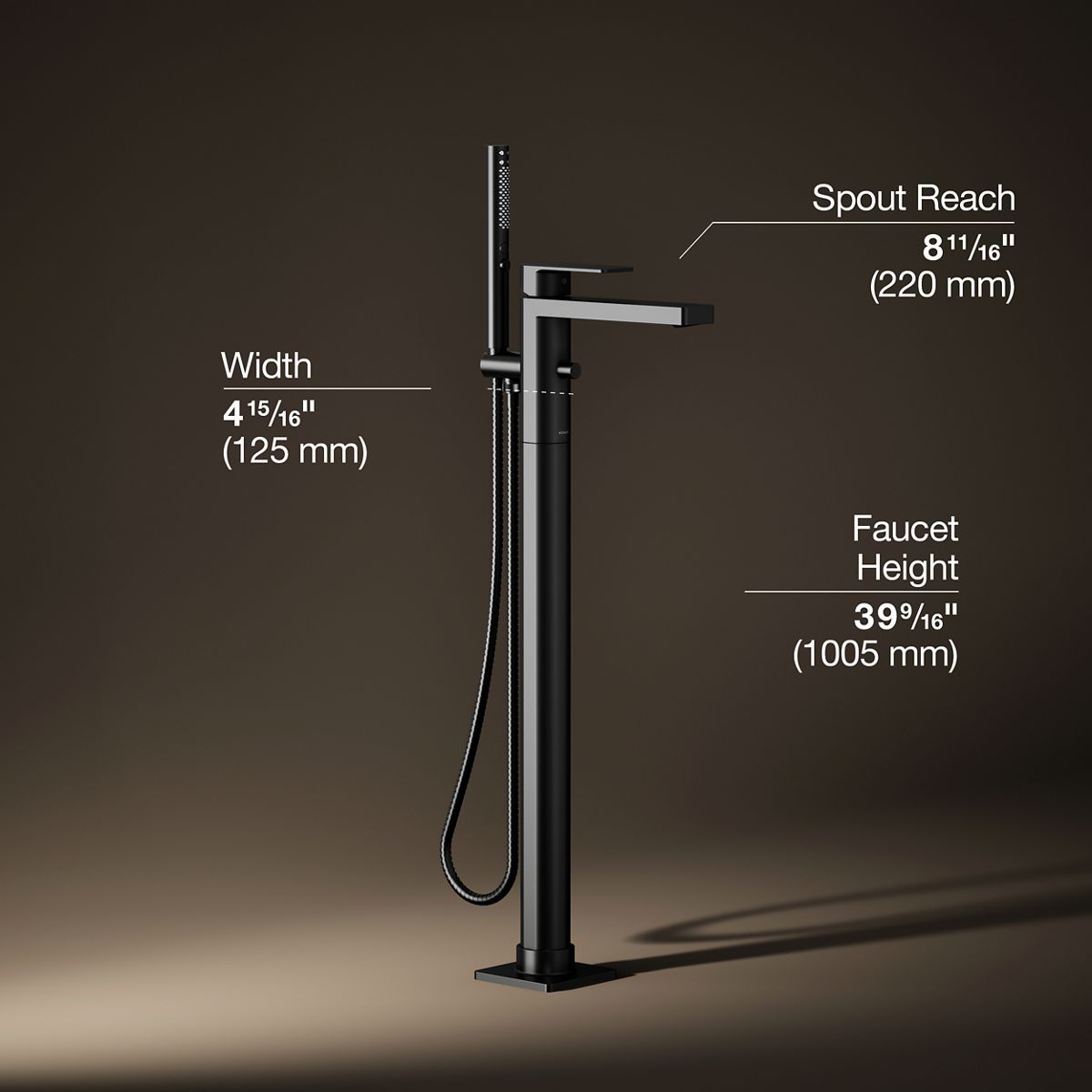 3/4 view of product with dimensions