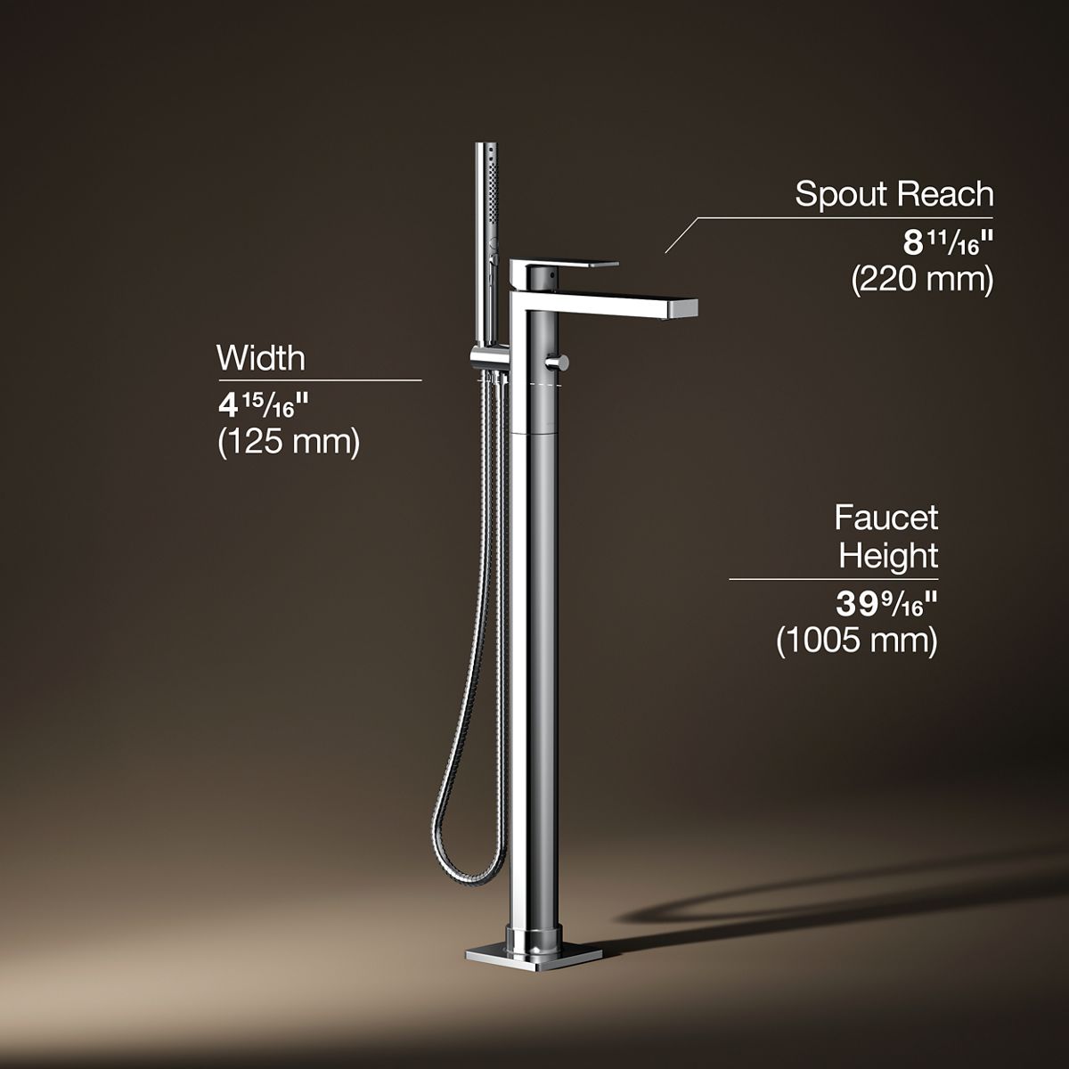 3/4 view of product with dimensions