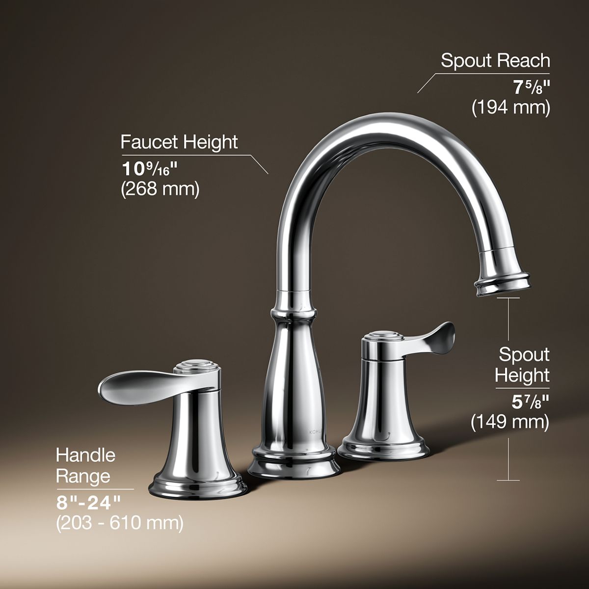 3/4 view of product with dimensions