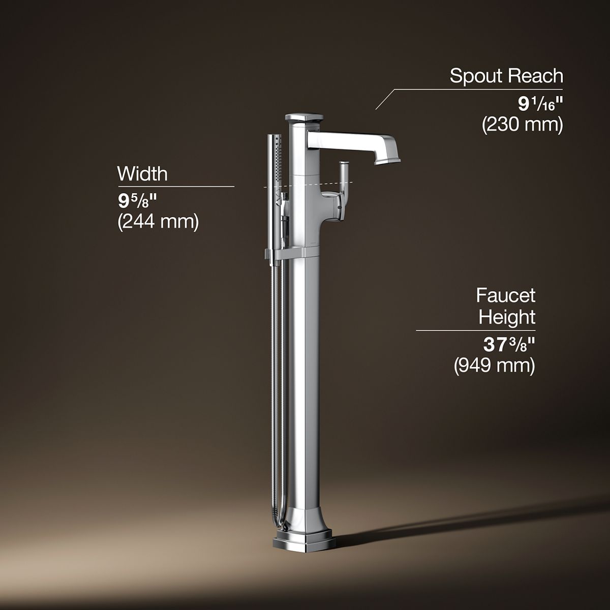 3/4 view of product with dimensions