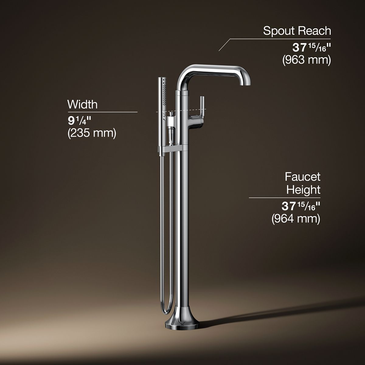 3/4 view of product with dimensions