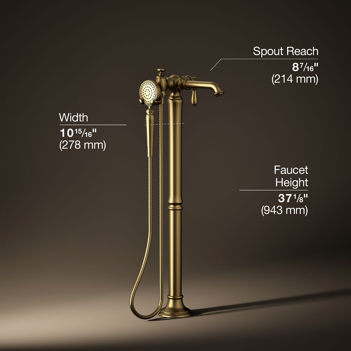 3/4 view of product with dimensions