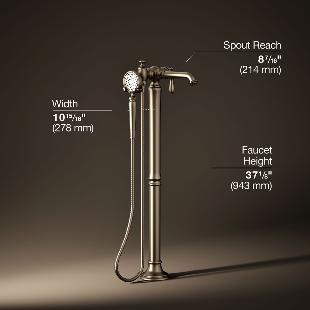 3/4 view of product with dimensions