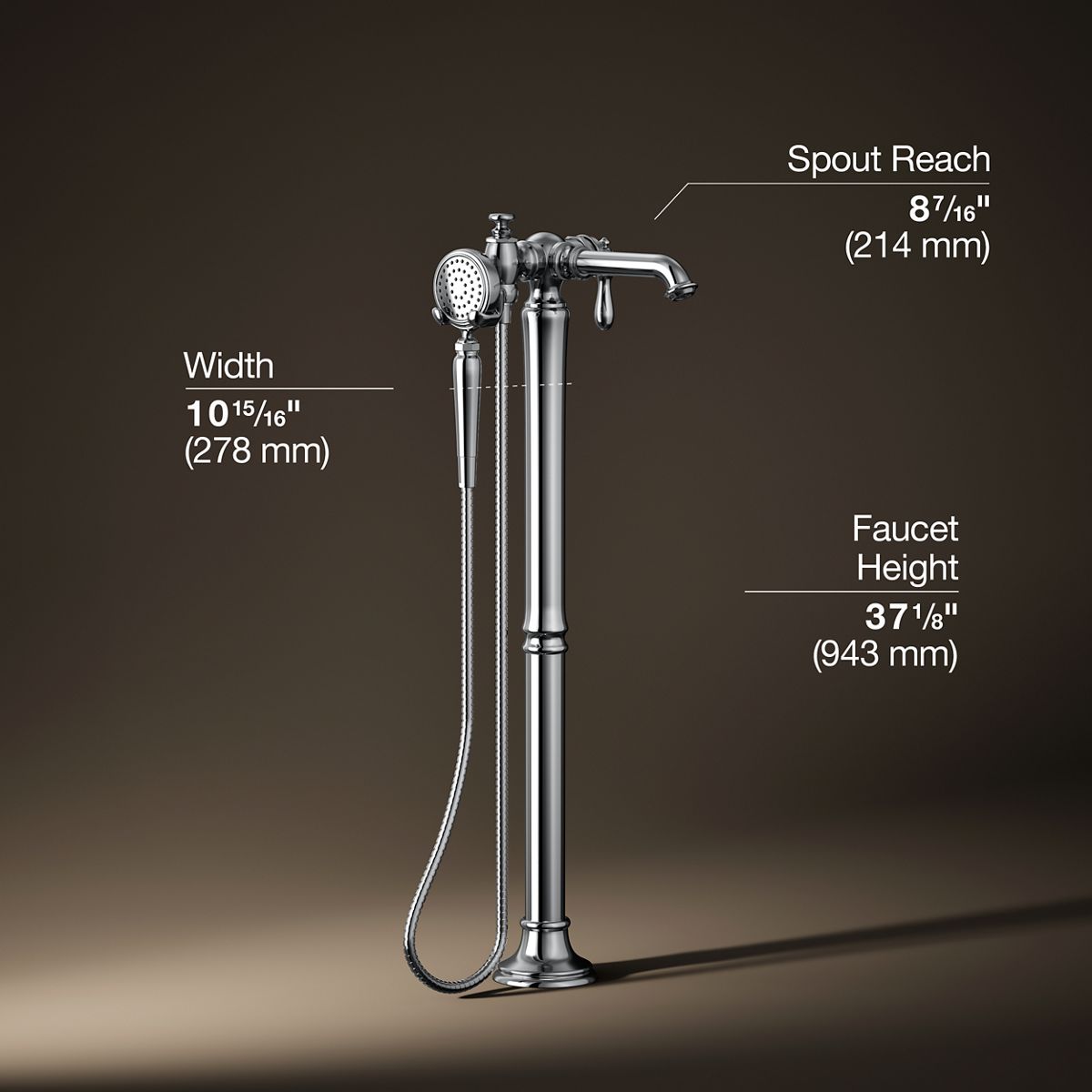 3/4 view of product with dimensions