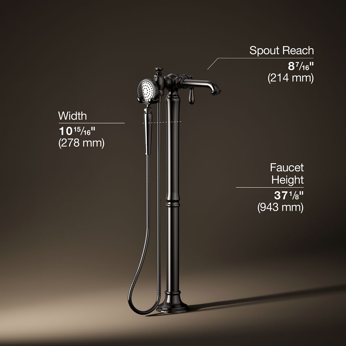 3/4 view of product with dimensions