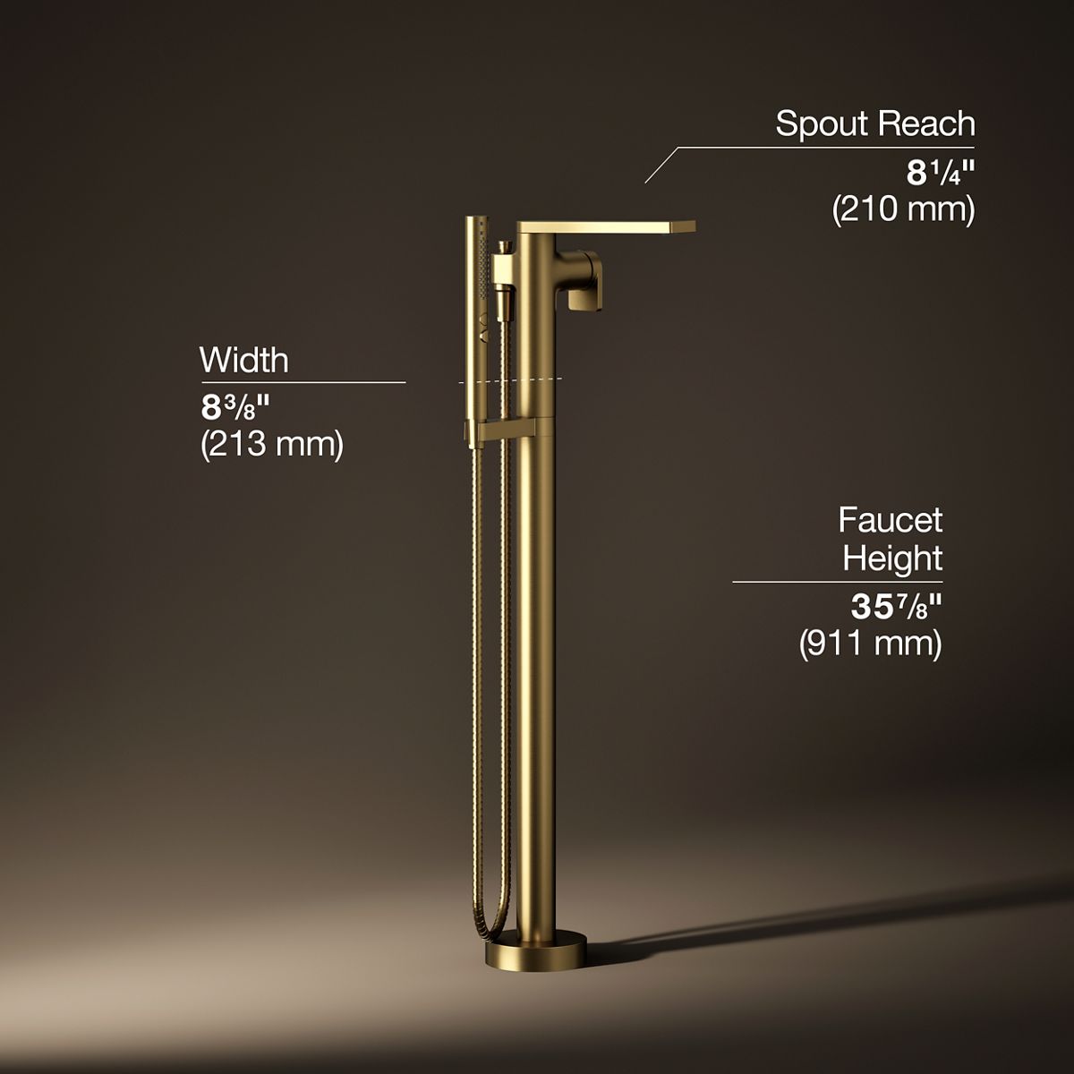 3/4 view of product with dimensions