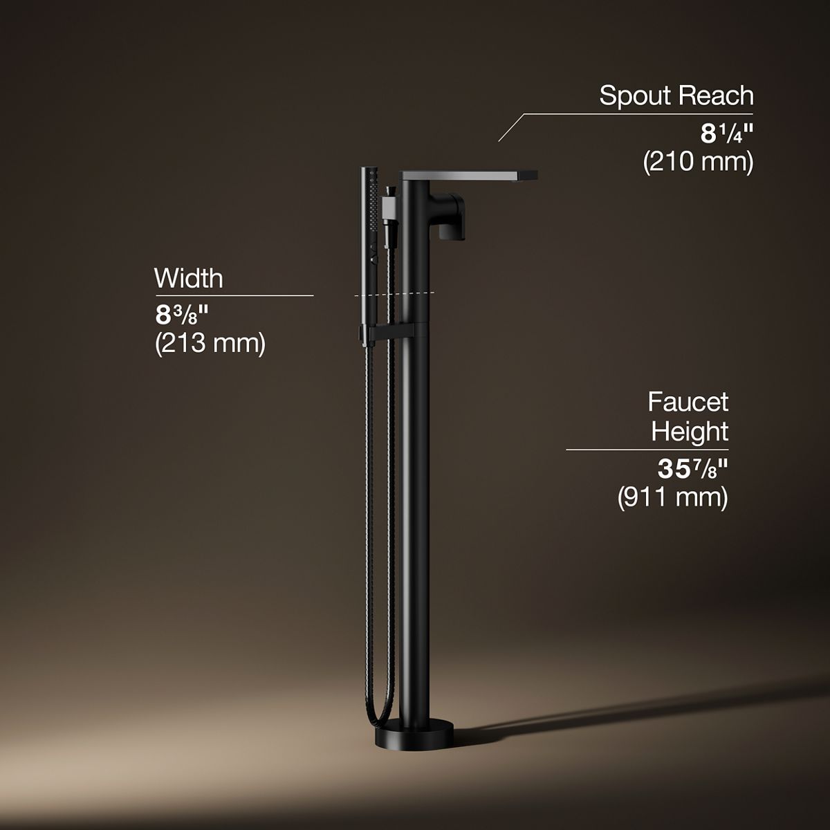 3/4 view of product with dimensions