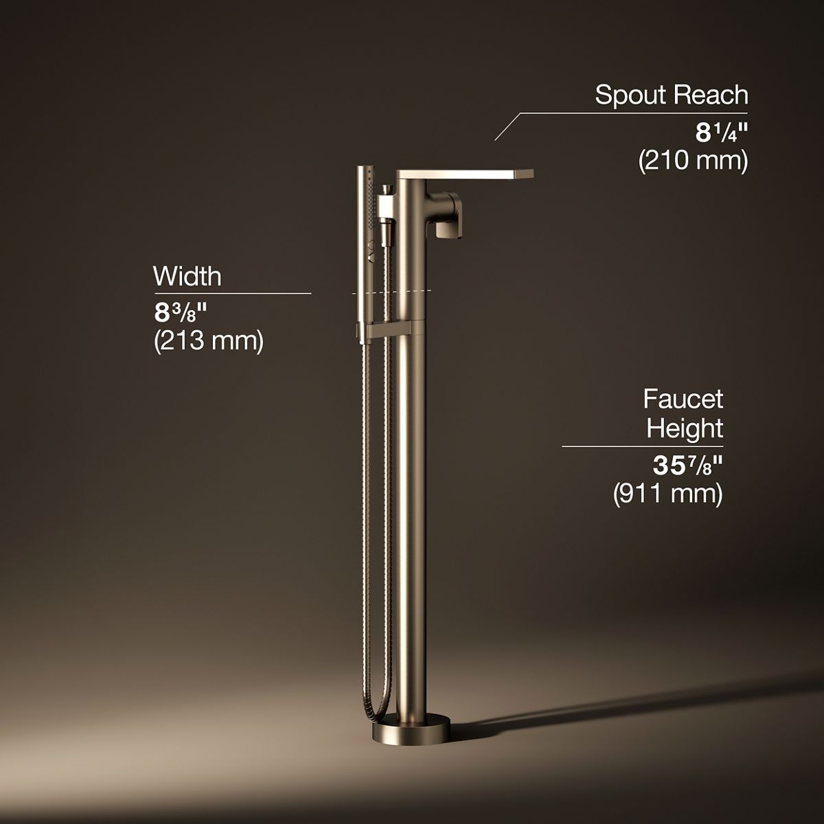 3/4 view of product with dimensions