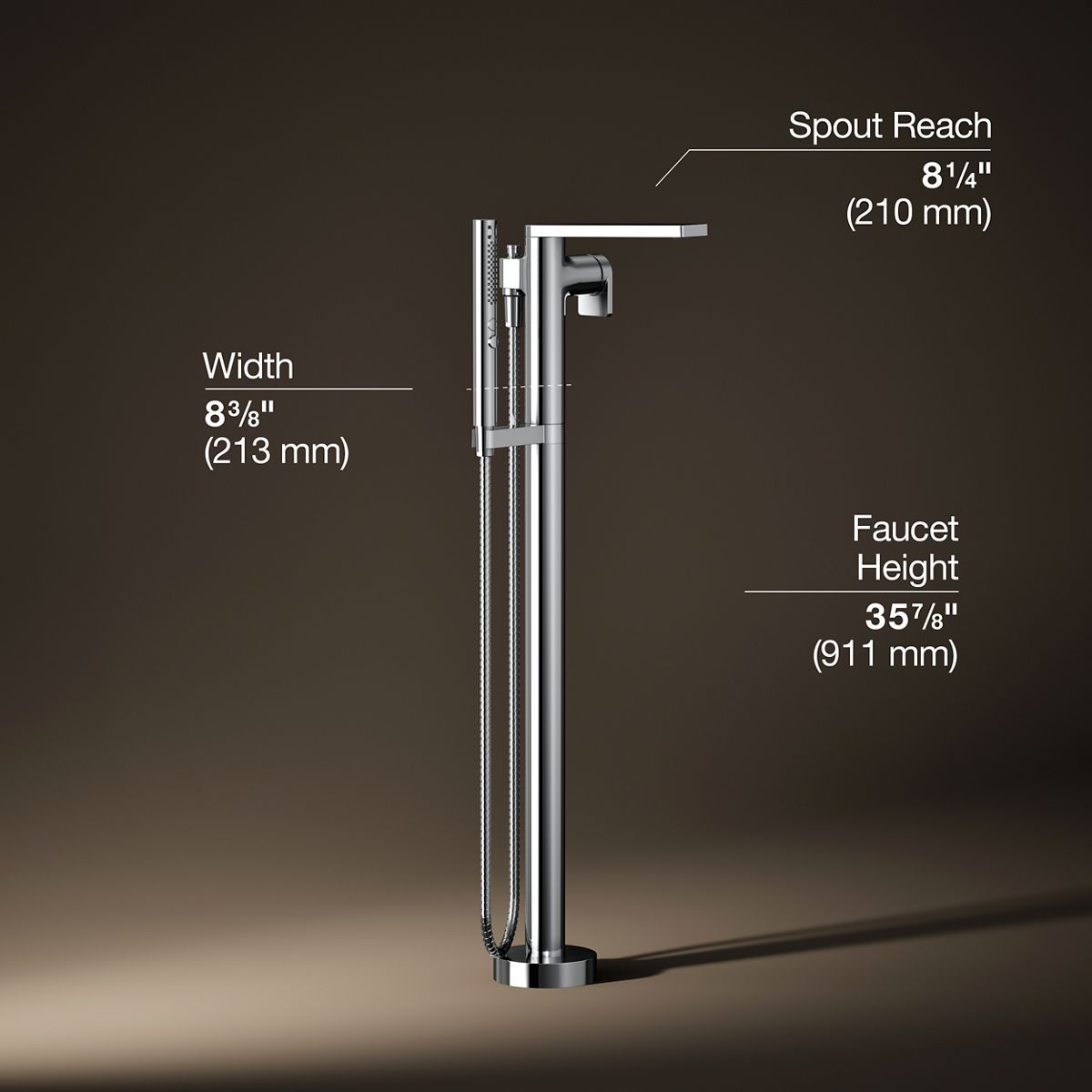 3/4 view of product with dimensions