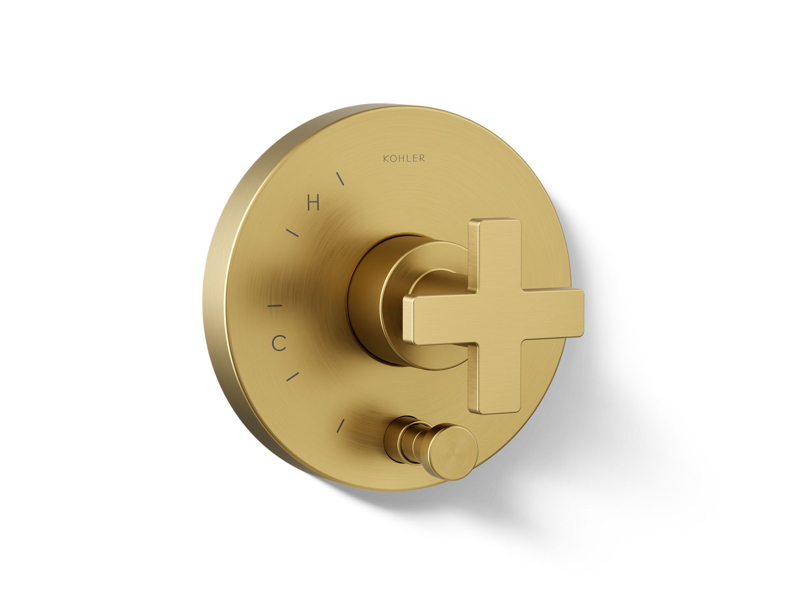 Composed Rite-Temp valve trim with push-button diverter and cross handle