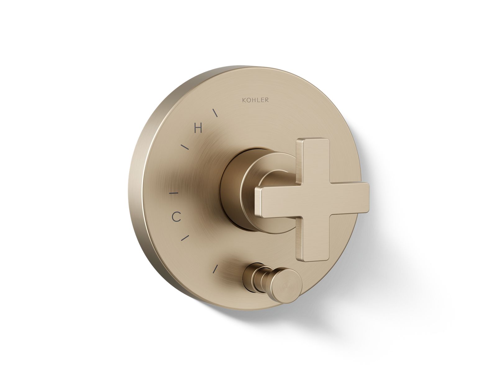 Composed Rite-Temp valve trim with push-button diverter and cross handle