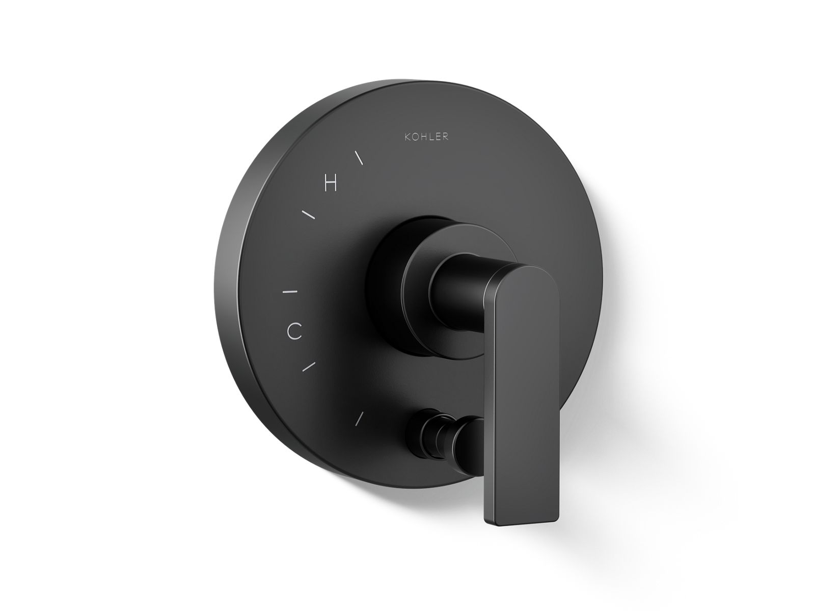 Composed Rite-Temp valve trim with push-button diverter and lever handle