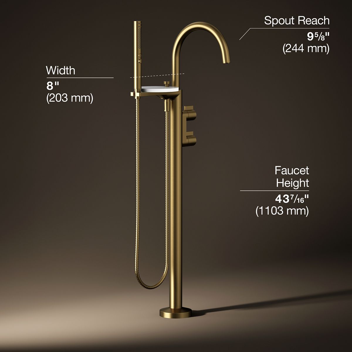 3/4 view of product with dimensions