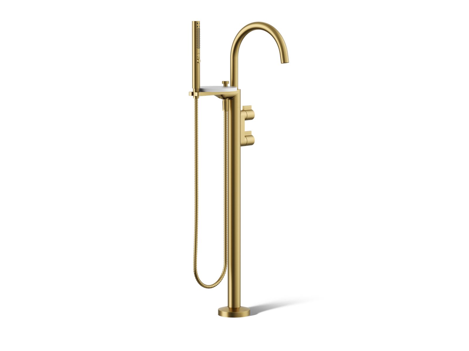 Components Floor-mount bath filler trim with lever handles and handshower