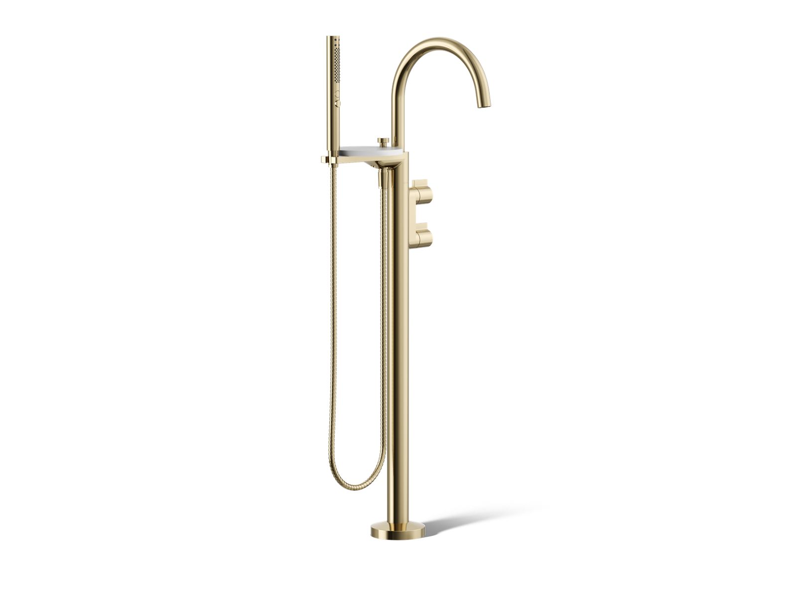 Components Floor-mount bath filler trim with lever handles and handshower