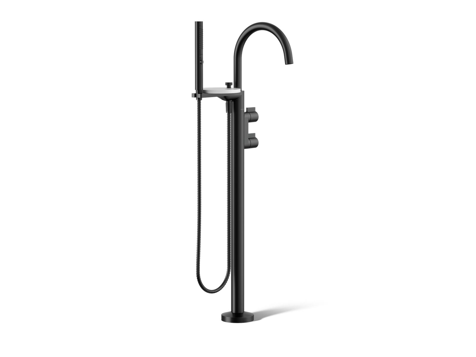 Components Floor-mount bath filler trim with lever handles and handshower