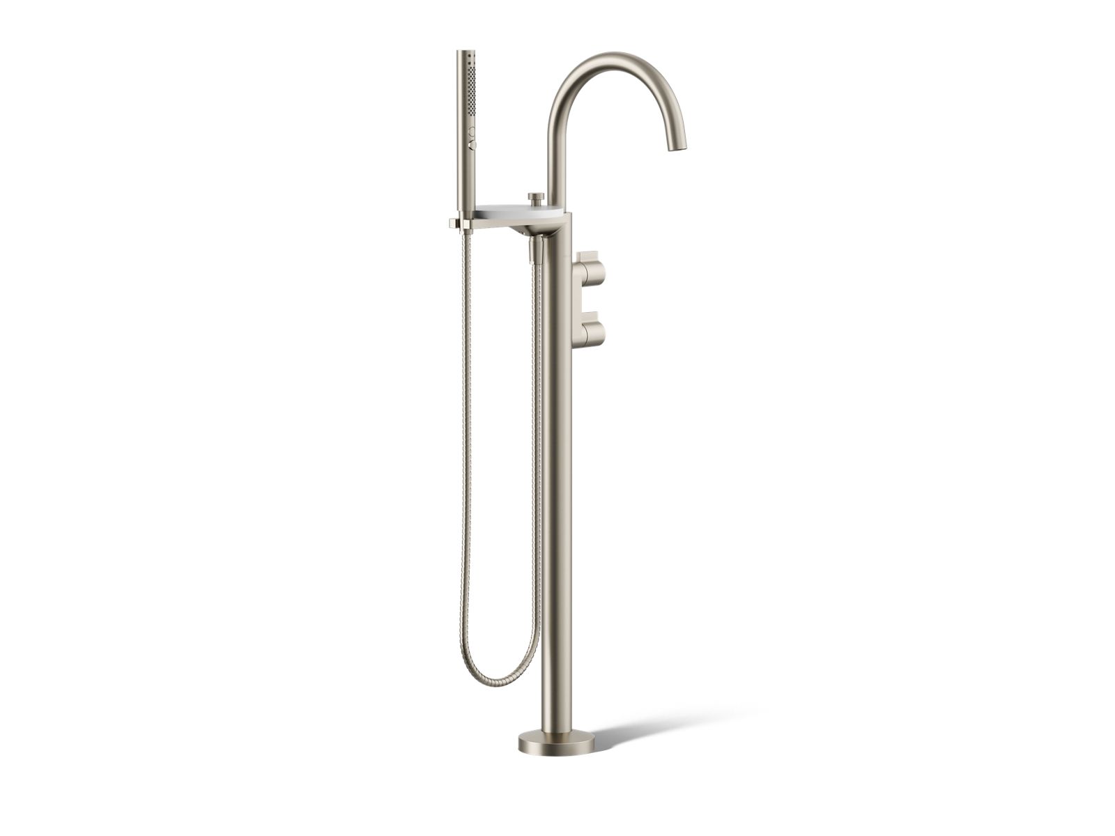 Components Floor-mount bath filler trim with lever handles and handshower
