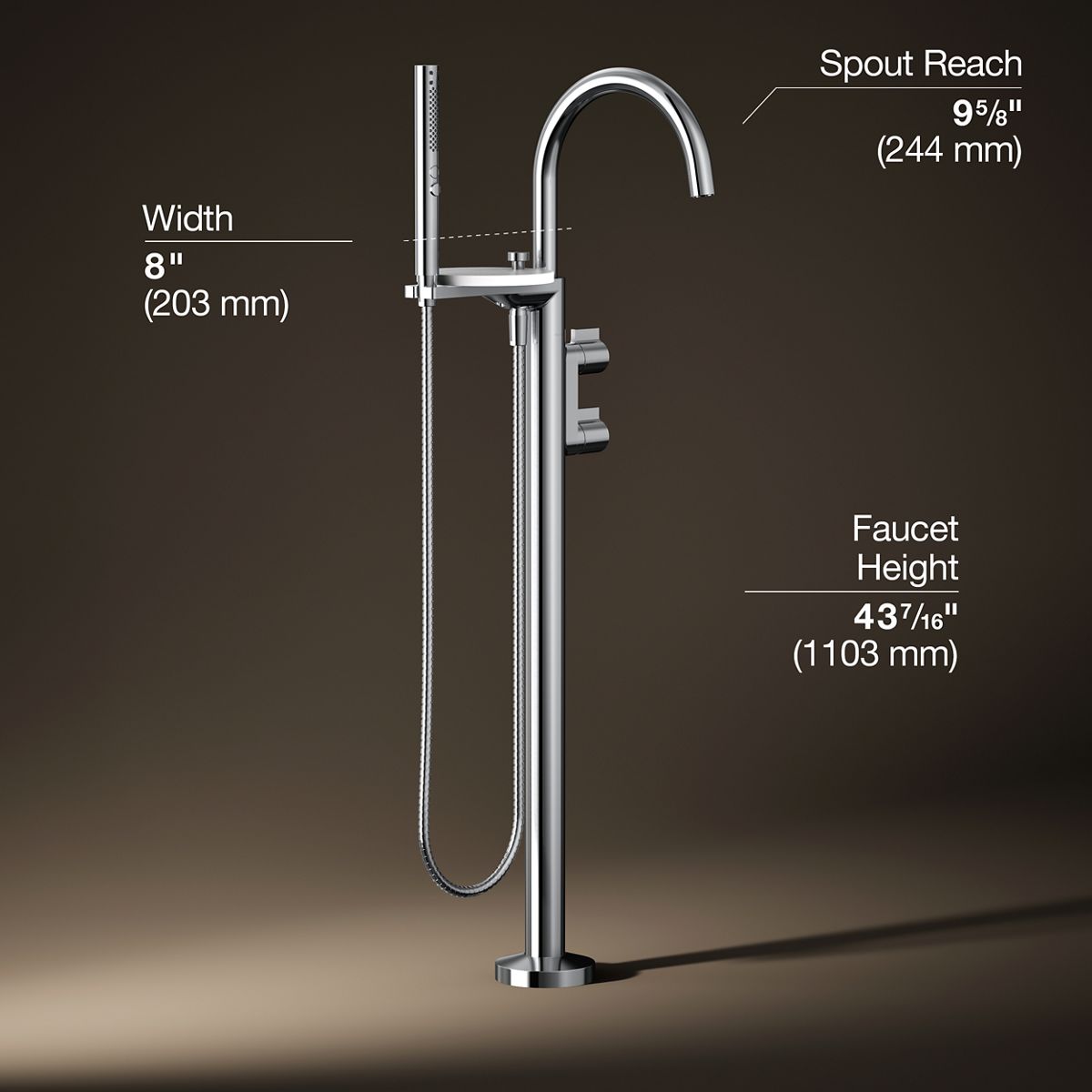 3/4 view of product with dimensions