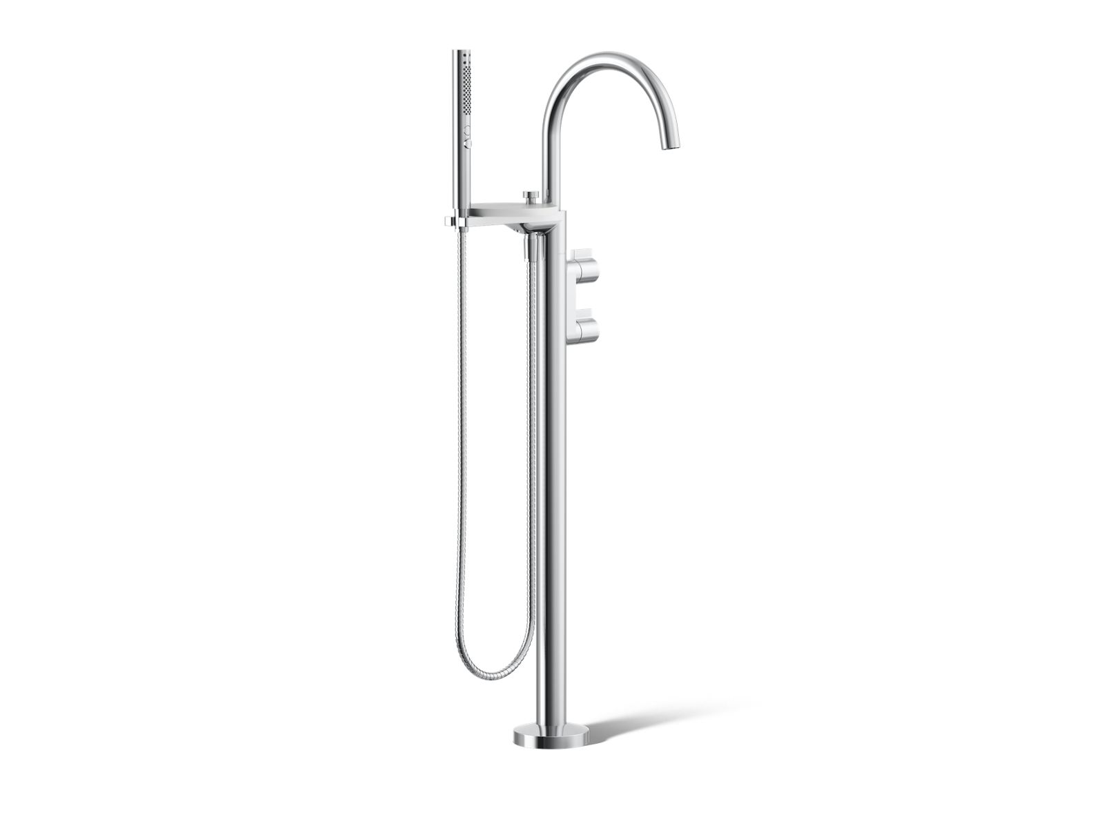 Components Floor-mount bath filler trim with lever handles and handshower