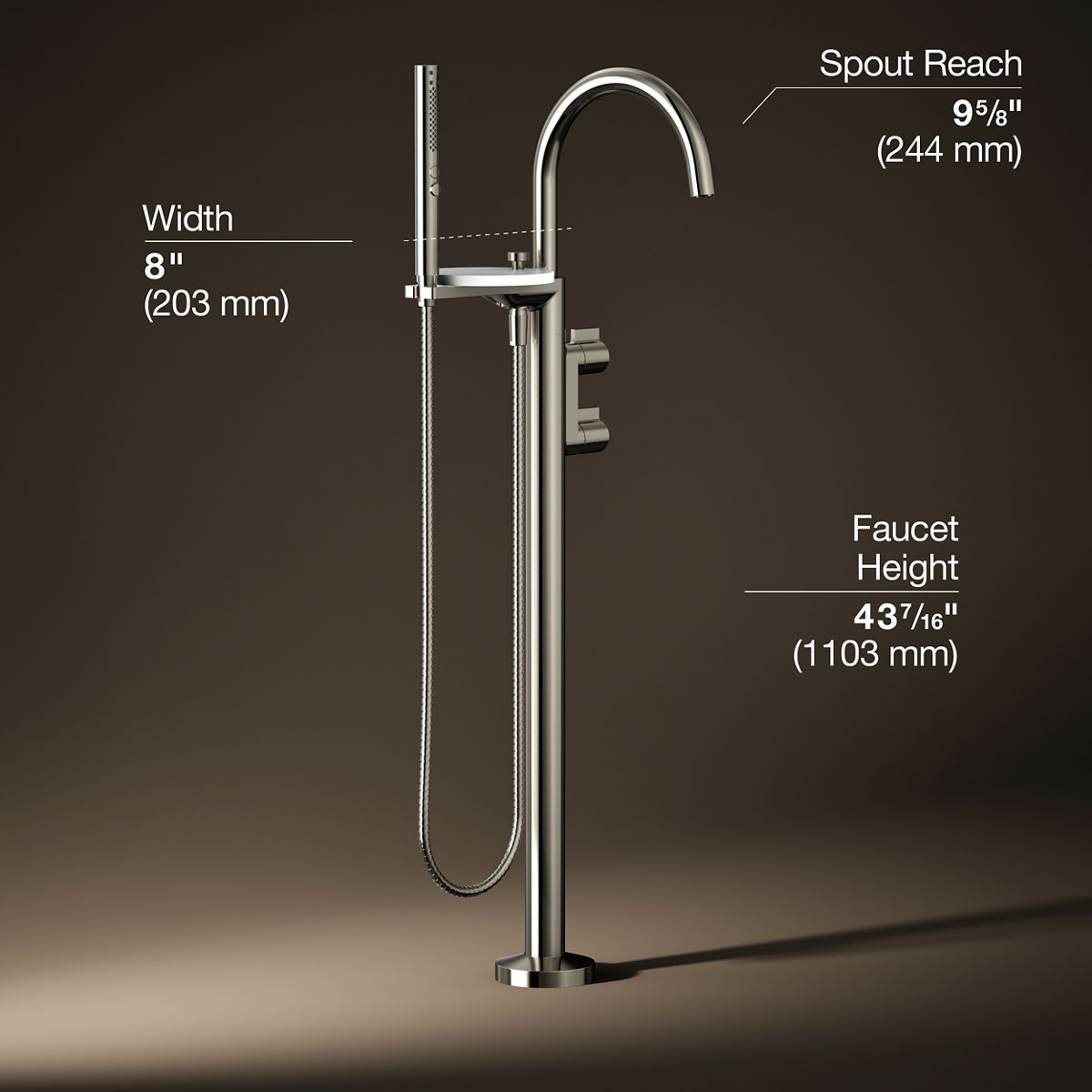 3/4 view of product with dimensions