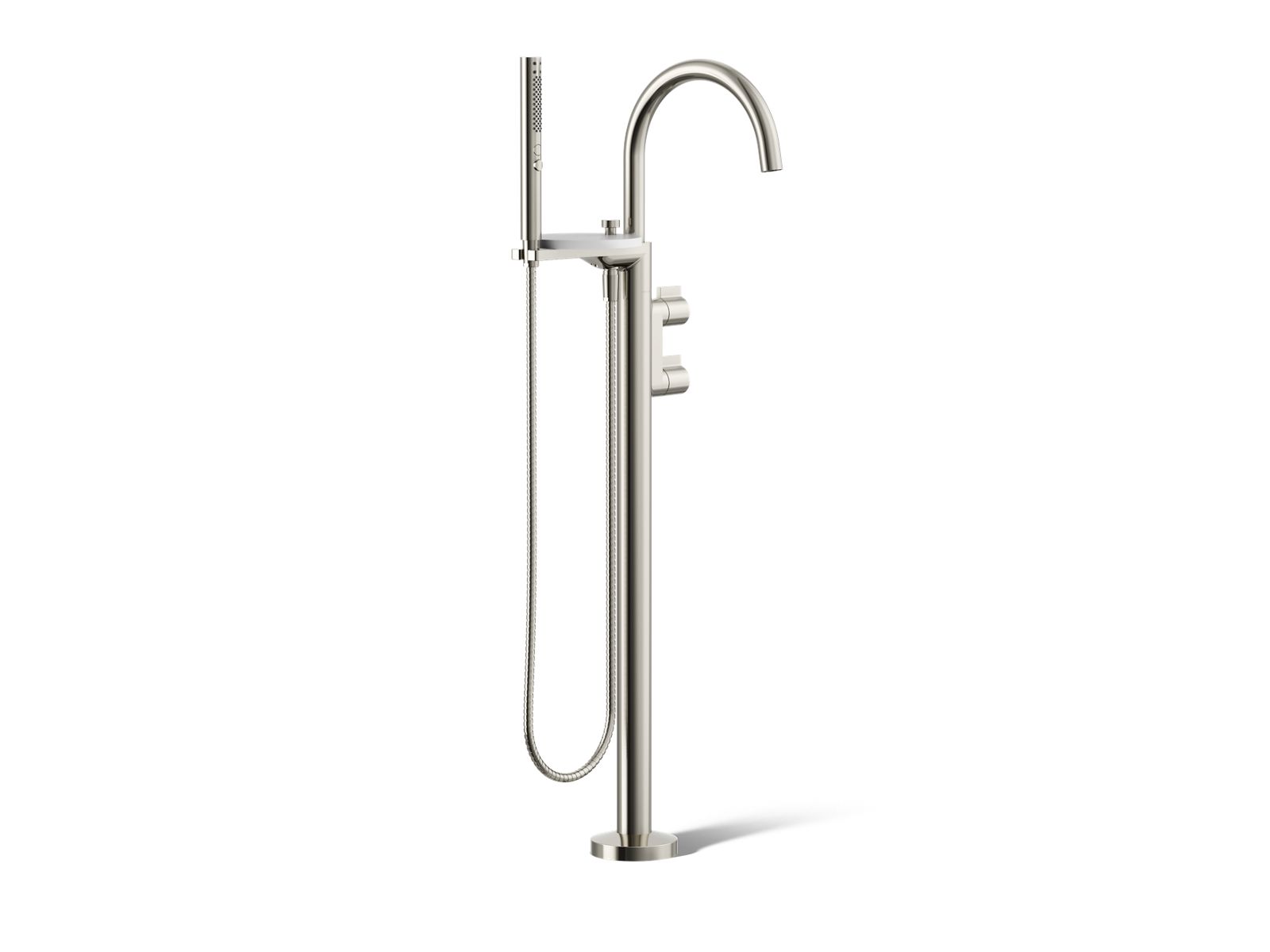Components Floor-mount bath filler trim with lever handles and handshower