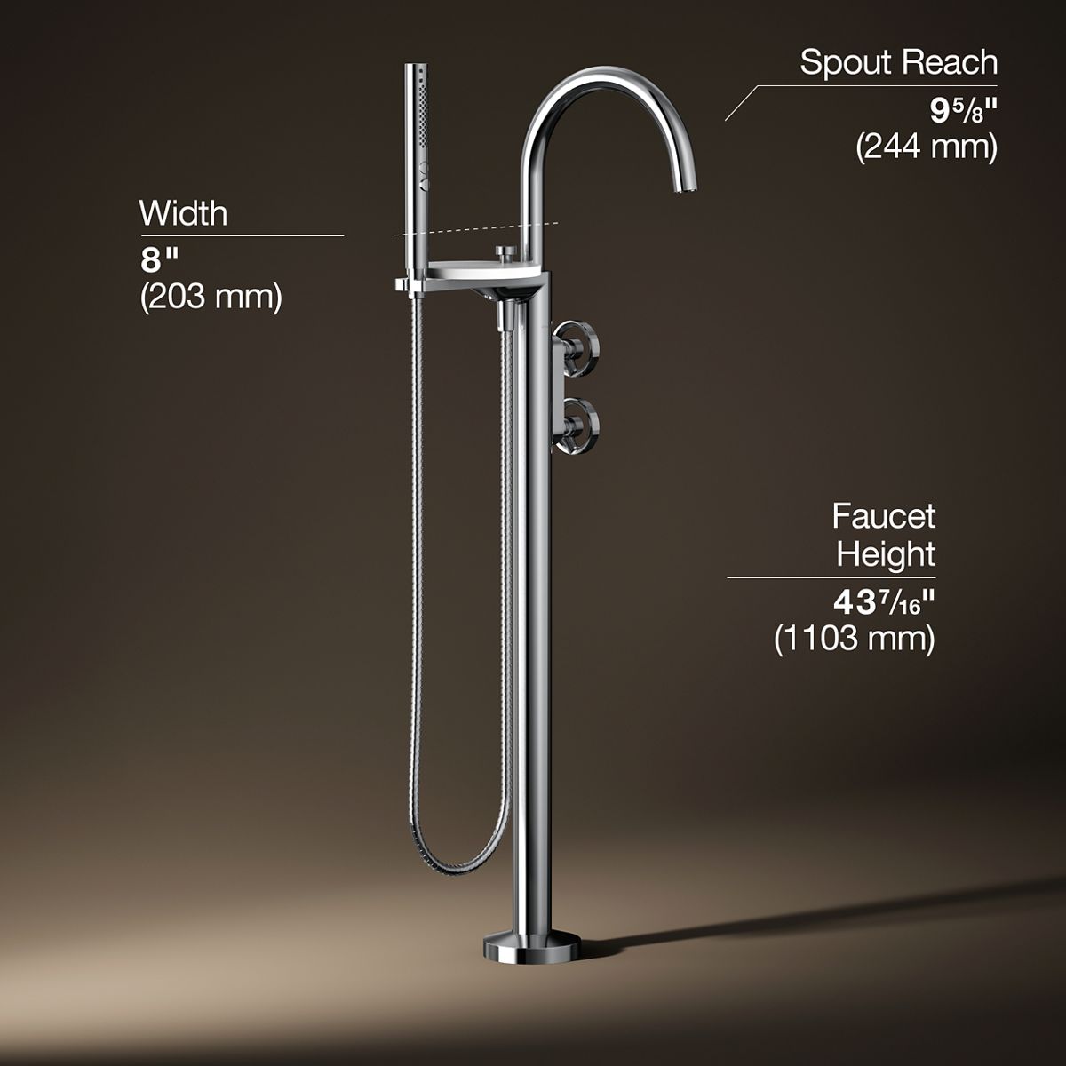 3/4 view of product with dimensions