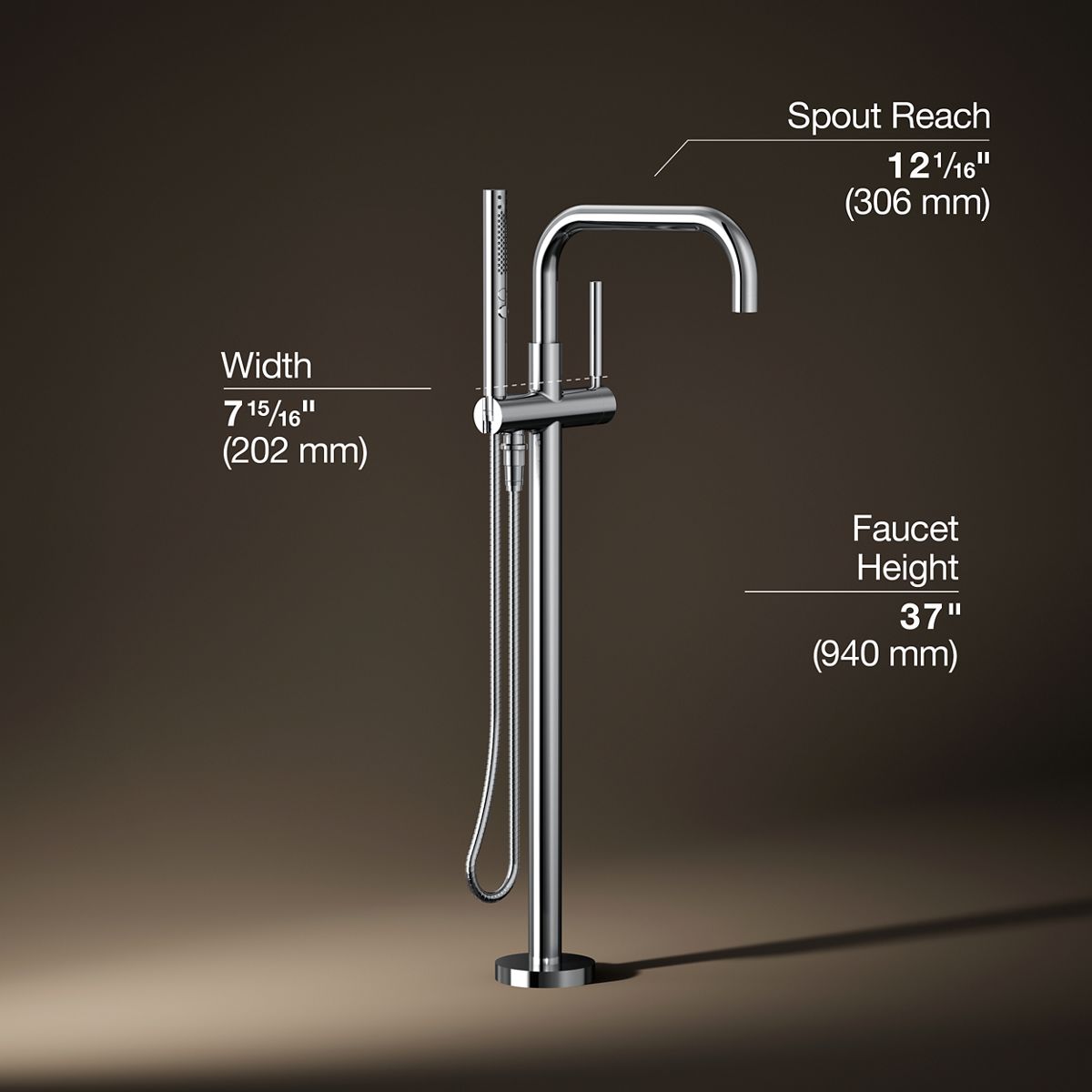 3/4 view of product with dimensions