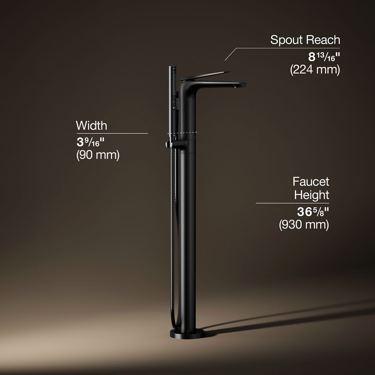 3/4 view of product with dimensions