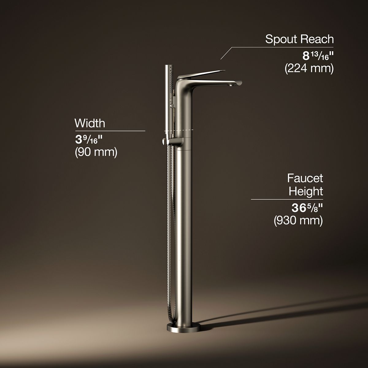 3/4 view of product with dimensions