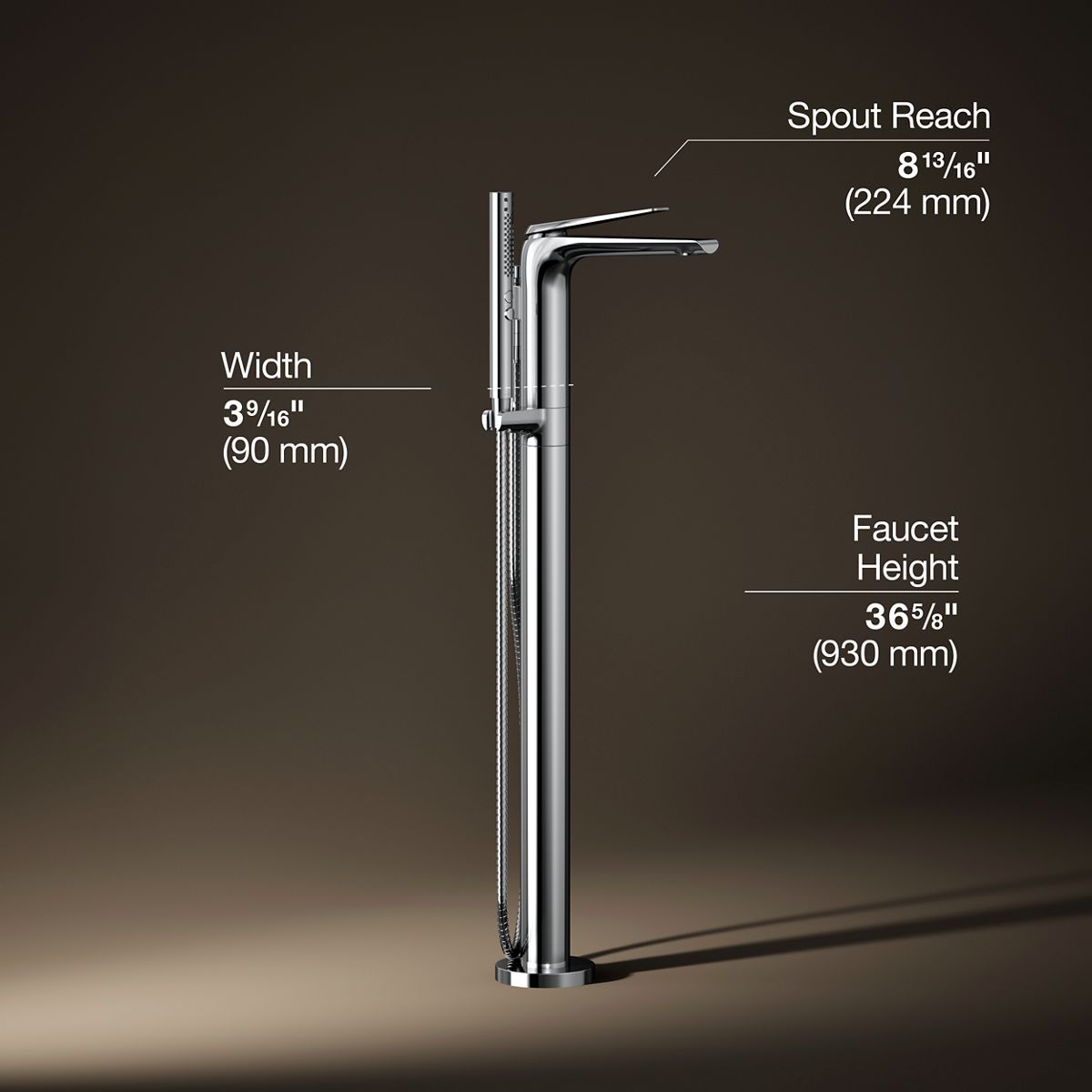 3/4 view of product with dimensions