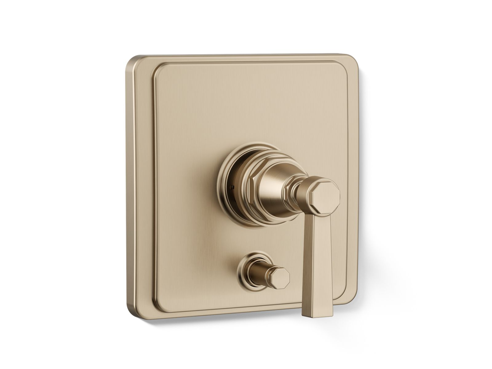 Pinstripe Rite-Temp valve trim with push-button diverter and lever handle
