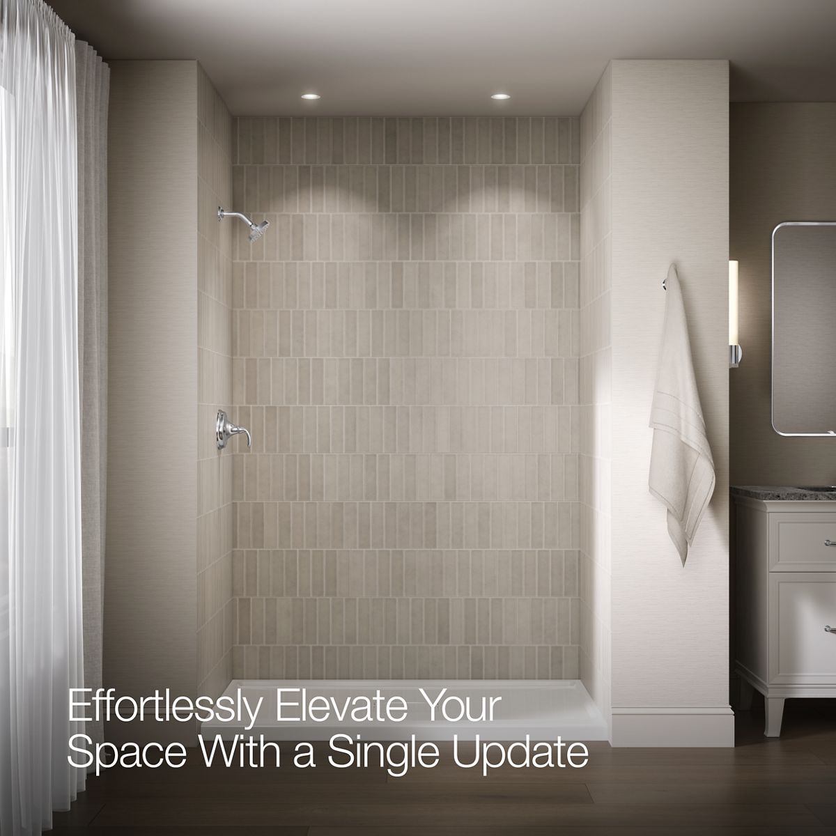 Up to 2 walls & multiple product categories visible, 1-point perspective