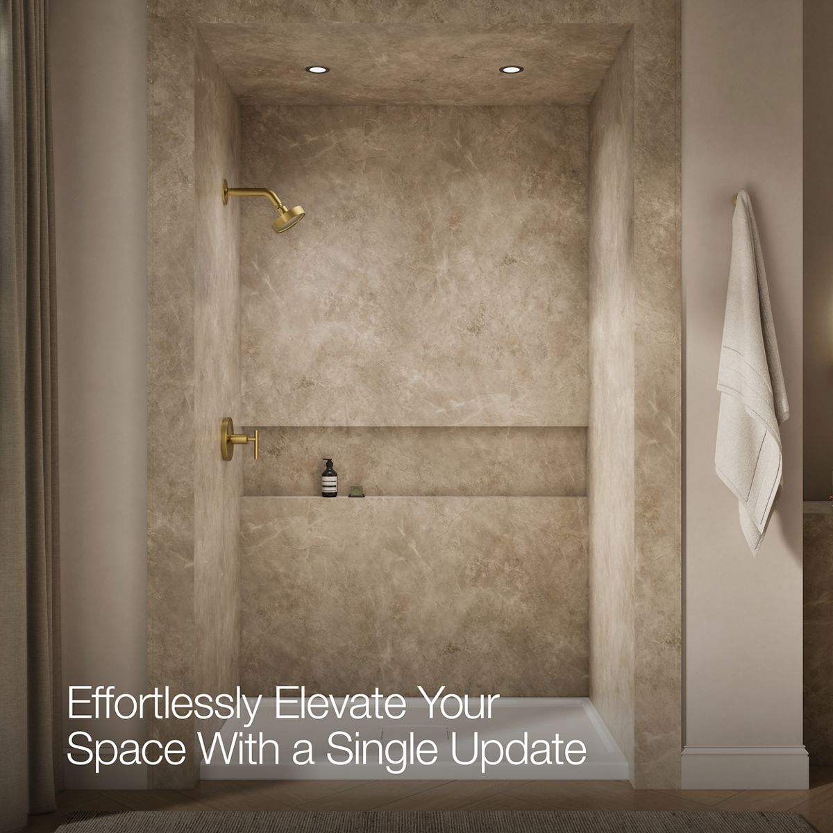 Up to 2 walls & multiple product categories visible, 1-point perspective