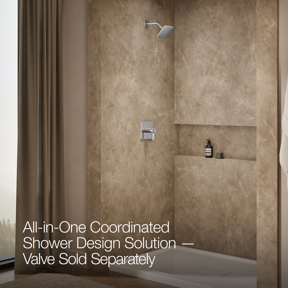 Up to 2 walls & multiple product categories visible, 2-point perspective
