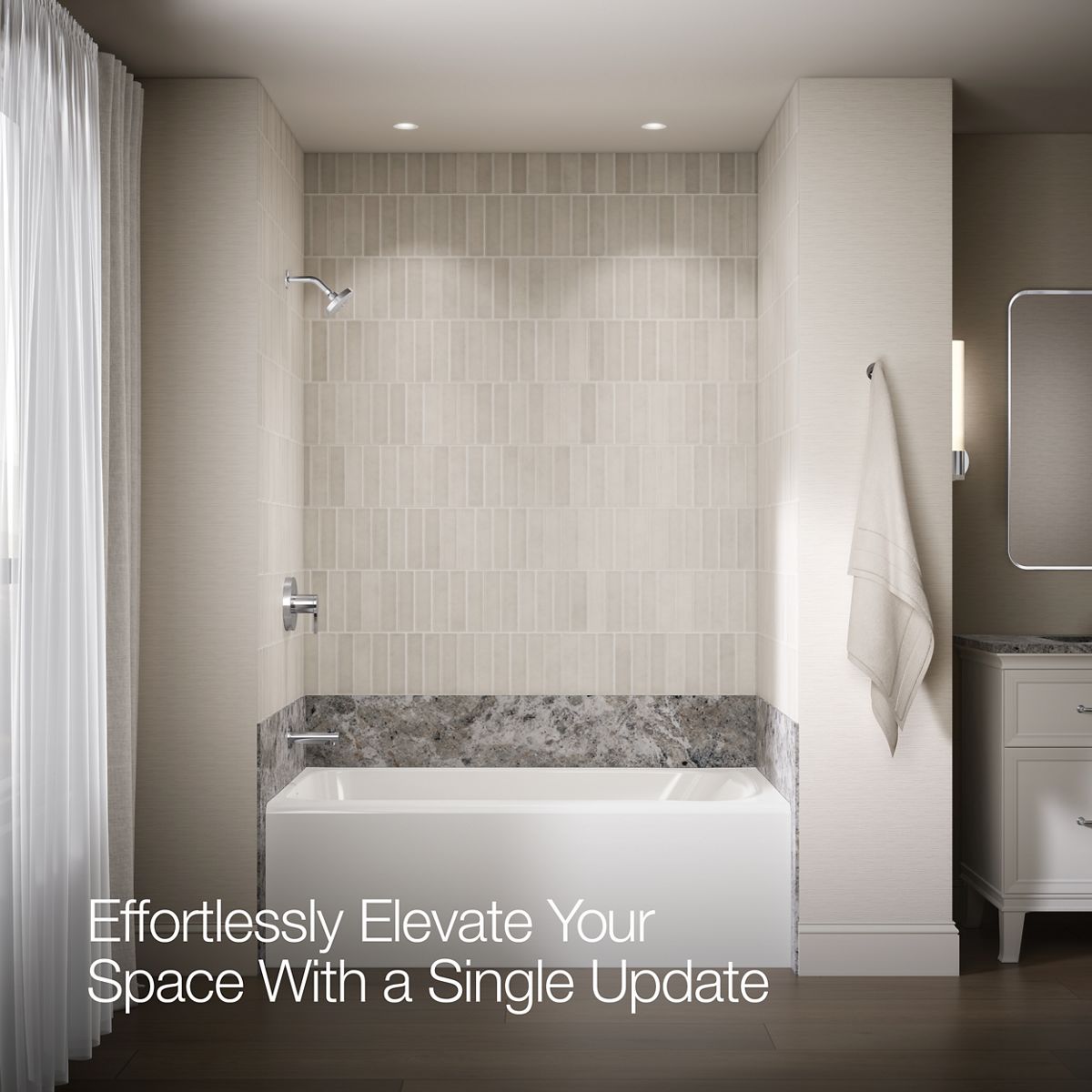 Up to 2 walls & multiple product categories visible, 1-point perspective