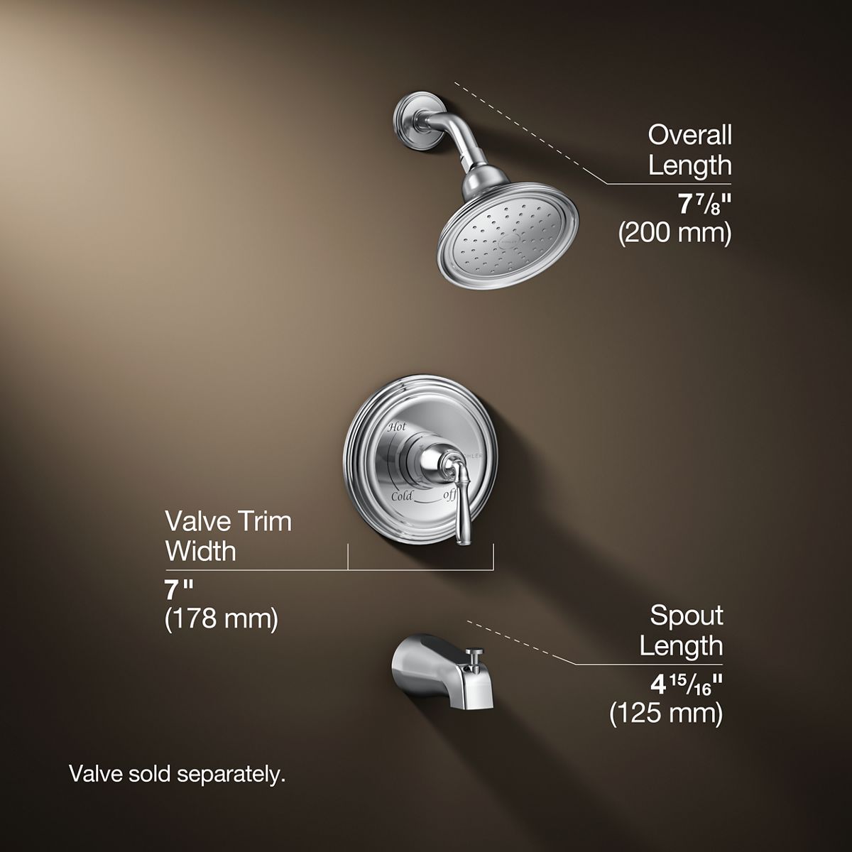 3/4 view of product with dimensions