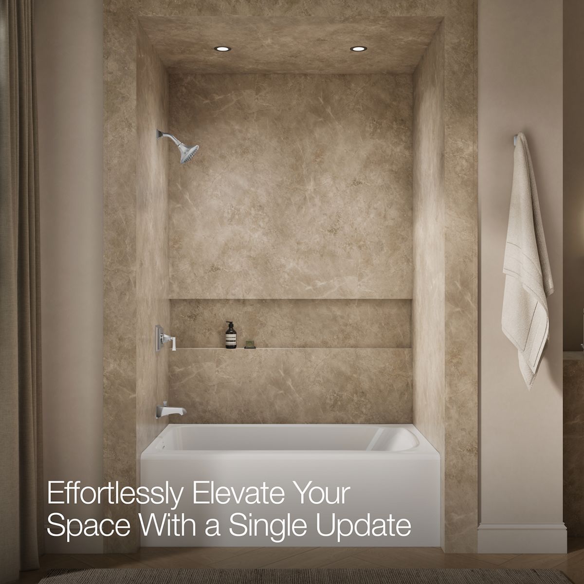 Up to 2 walls & multiple product categories visible, 1-point perspective