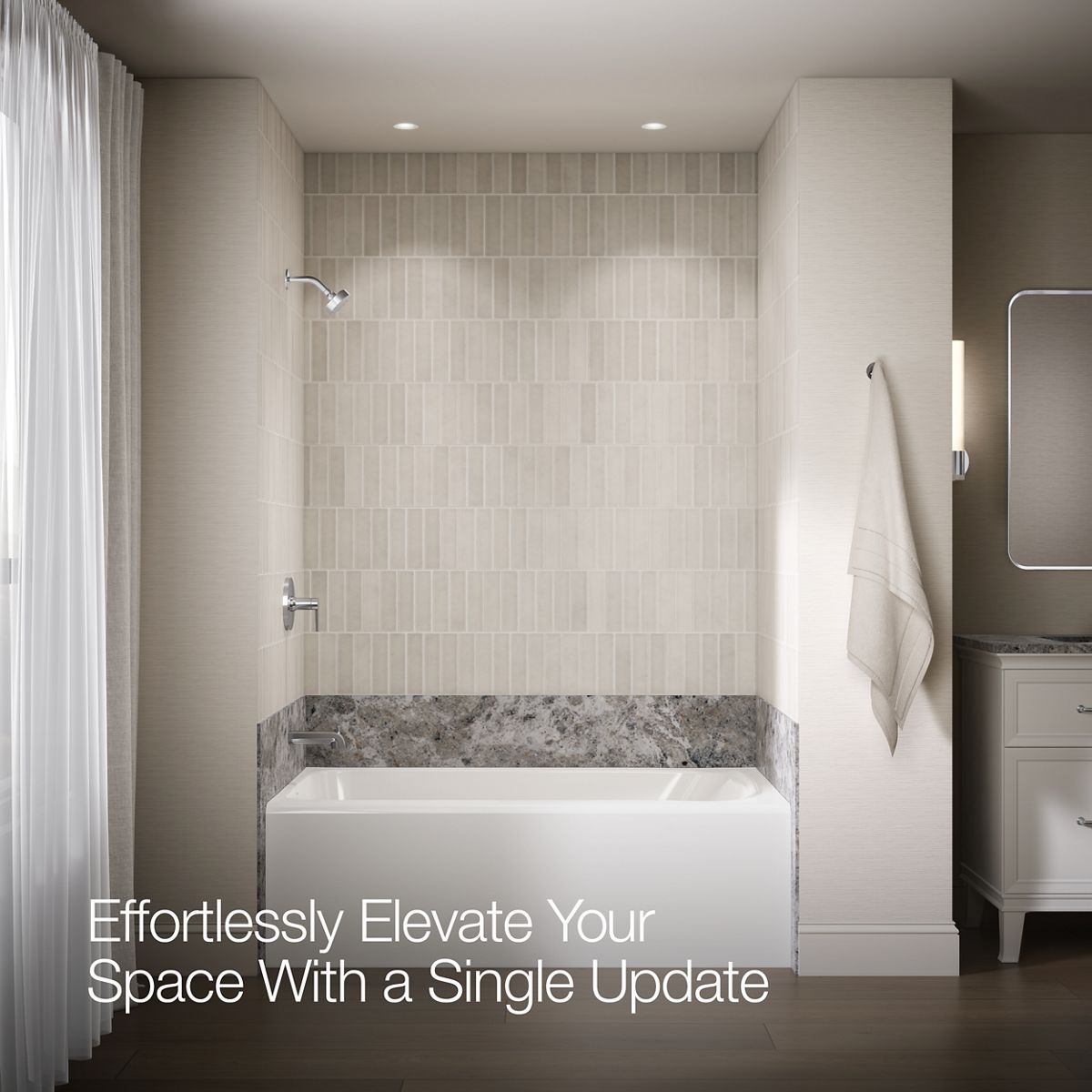Up to 2 walls & multiple product categories visible, 1-point perspective