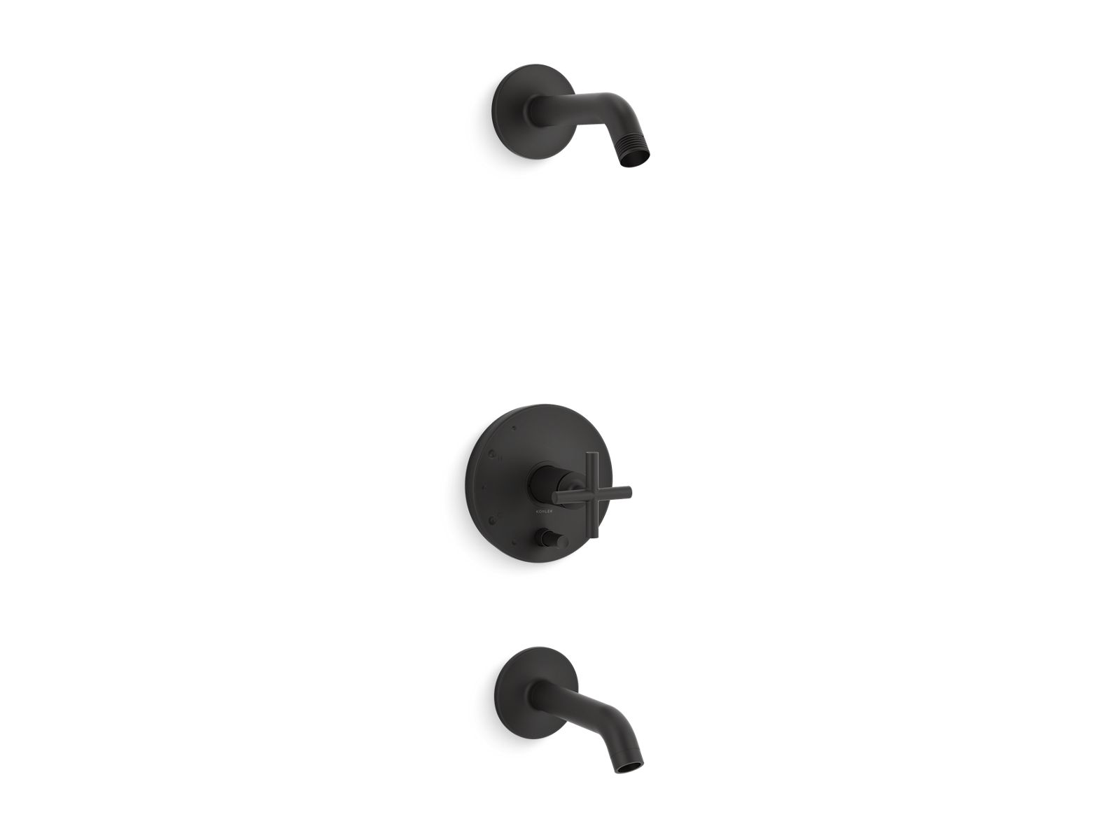 Purist Rite-Temp bath and shower trim kit with push-button diverter and cross handle, without showerhead
