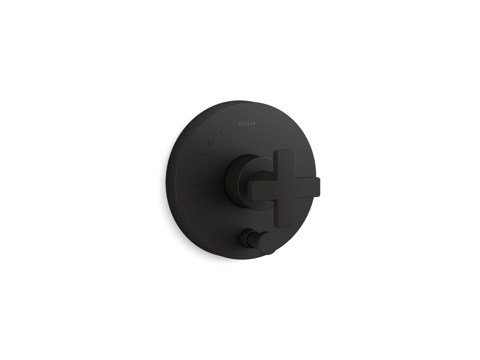 Composed Rite-Temp valve trim with push-button diverter and cross handle