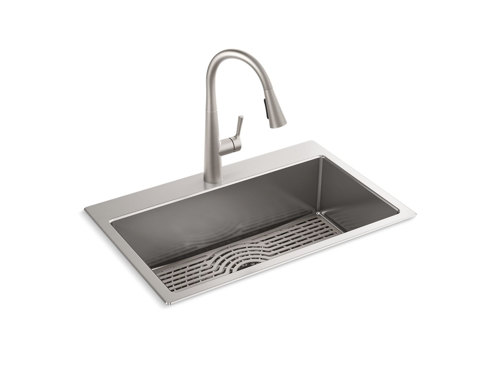 KOHLER Cursiva All-in-One Stainless Steel 33 in. Single Bowl Drop-In or  Undermount Kitchen Sink with Faucet K-RH28174-1PC-NA - The Home Depot